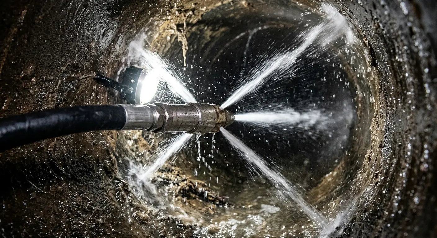 High-pressure hydro jetting nozzle cleaning sewer pipe for Sewer Line Relining in Linda